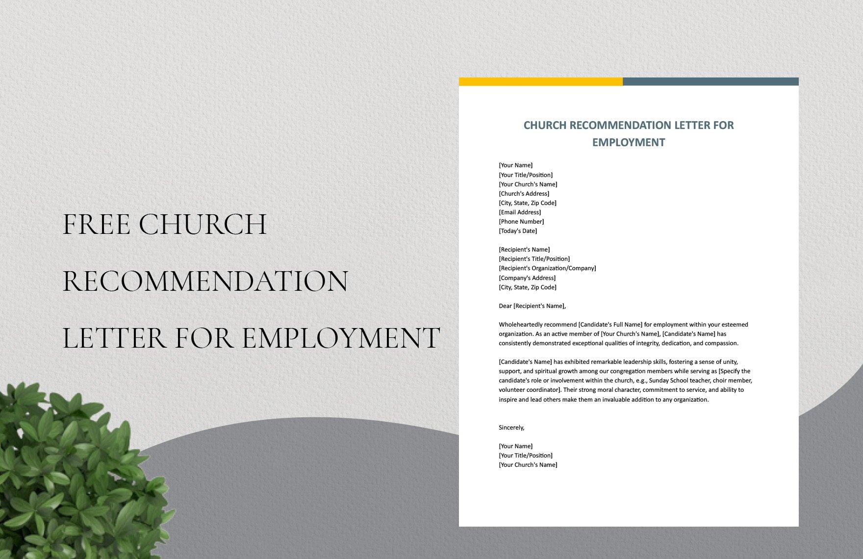 Church Recommendation Letter For Employment in Word, Google Docs ...